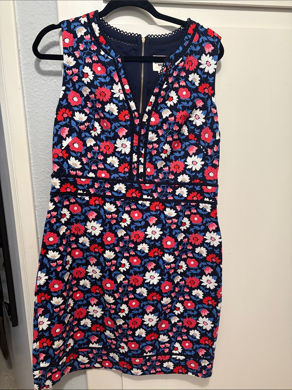 NWOT Kate Spade red white and blue floral sleeveless dress size 14